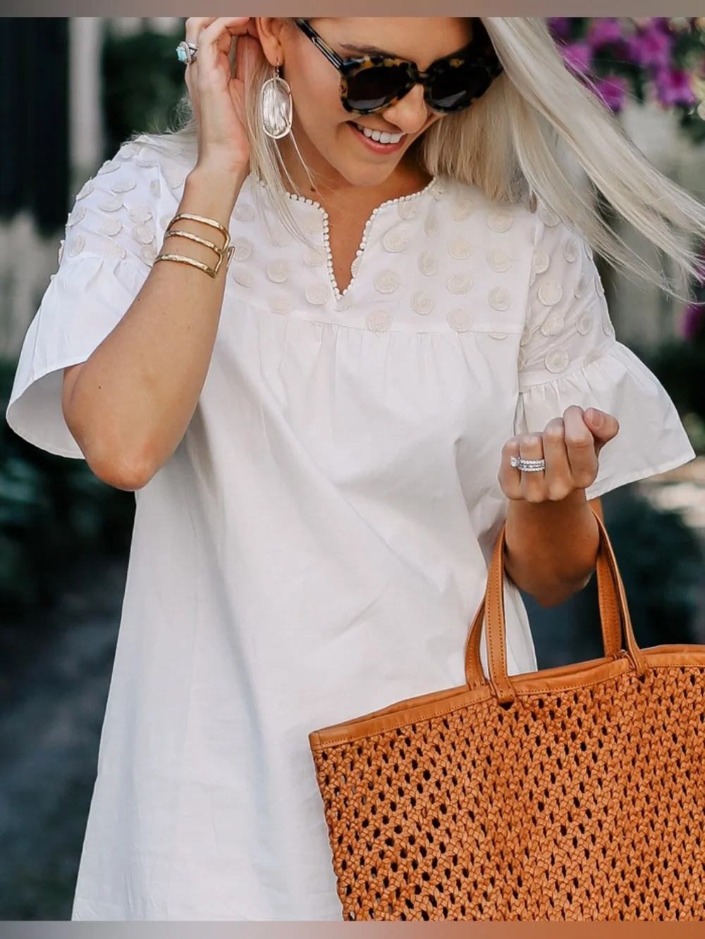 J.Crew Embellished Bell-Sleeve Shift Dress – Cream/Soft Blush Boho Style